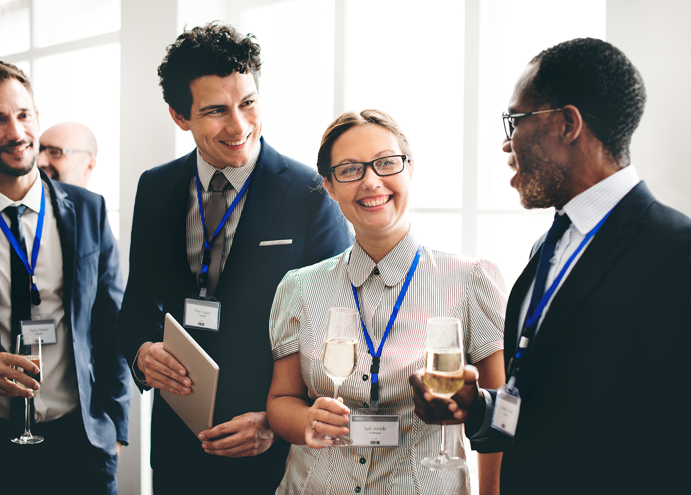 Business delegates networking at a reception